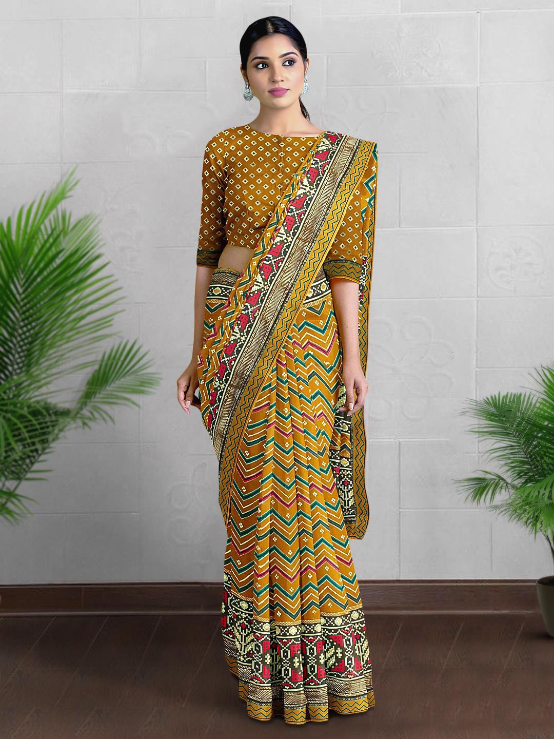 

Kalamandir Ethnic Motifs Printed Zari Saree, Mustard