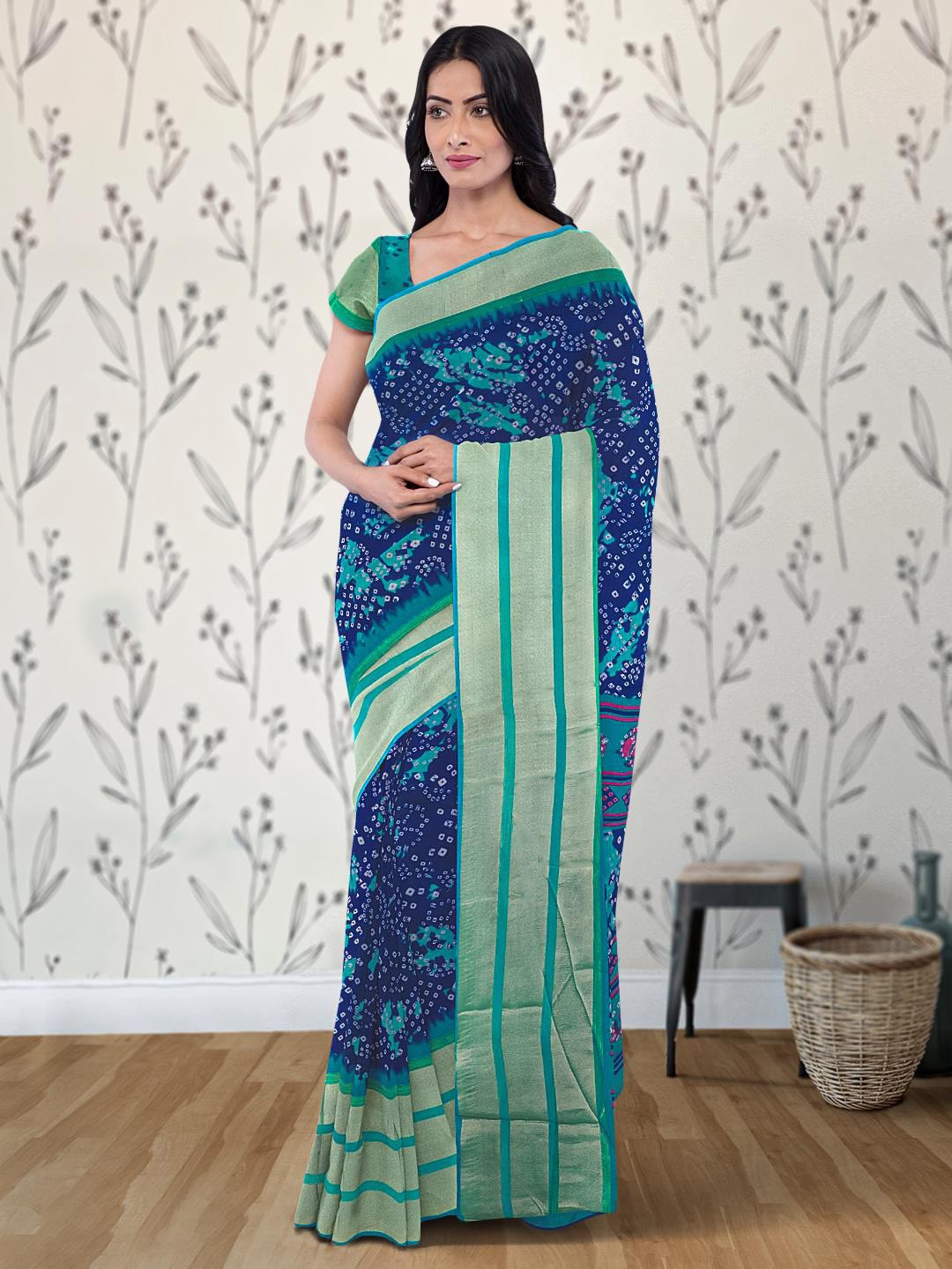 

Kalamandir Ethnic Motifs Printed Zari Saree, Blue