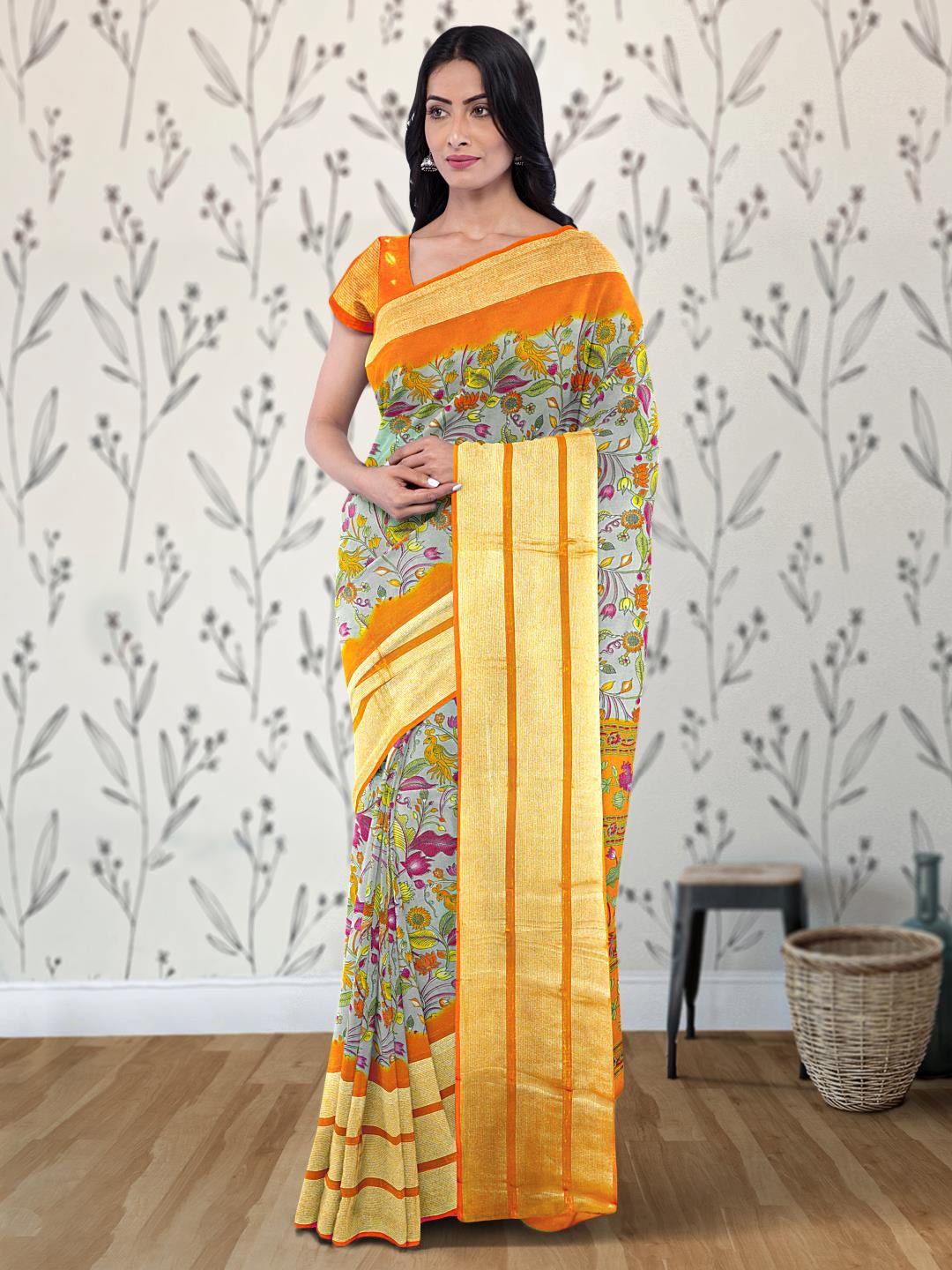 

Kalamandir Ethnic Motifs Printed Zari Saree, Grey