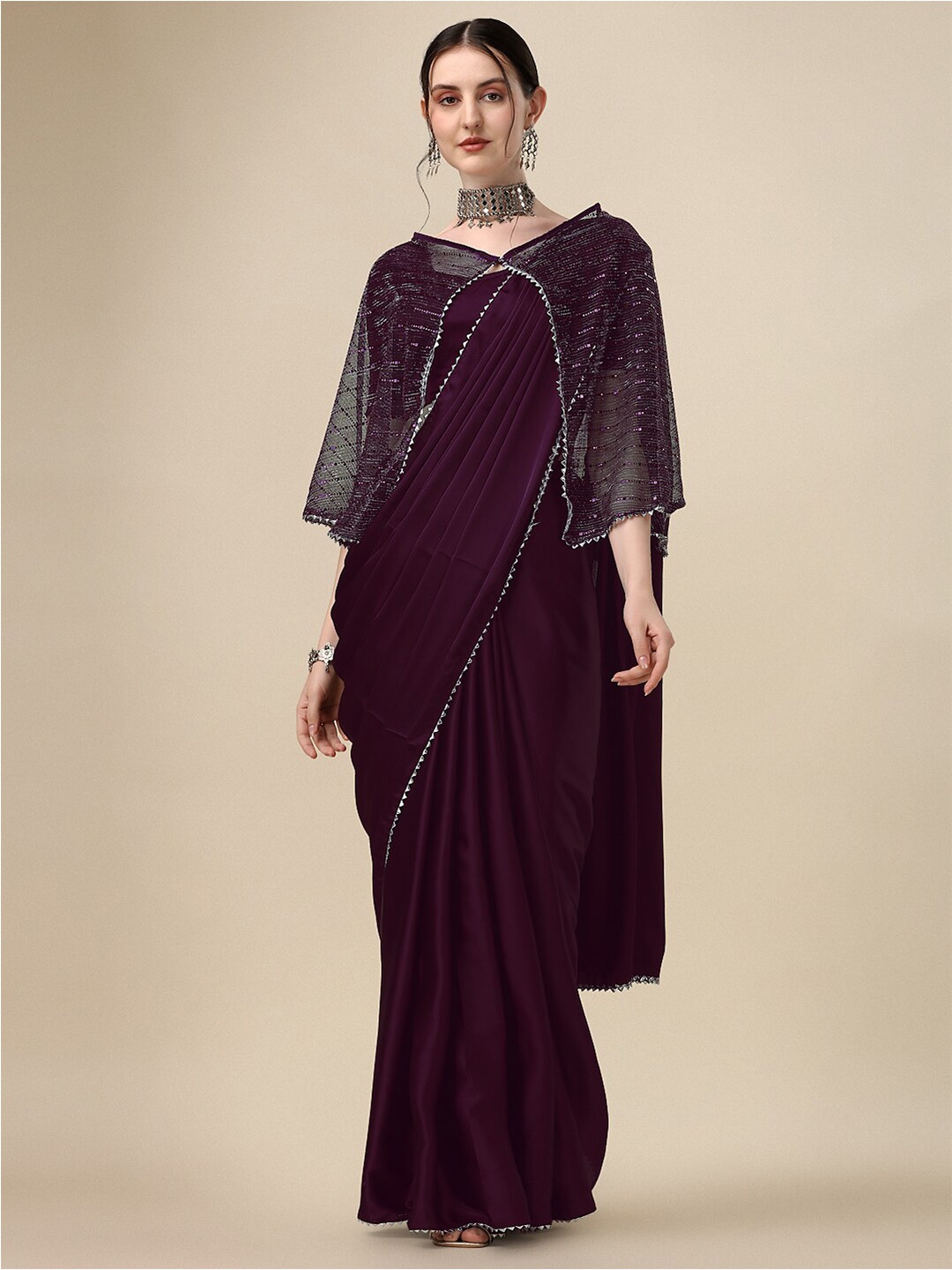 

FABMORA Gotta Patti Embellished Festive Saree, Purple
