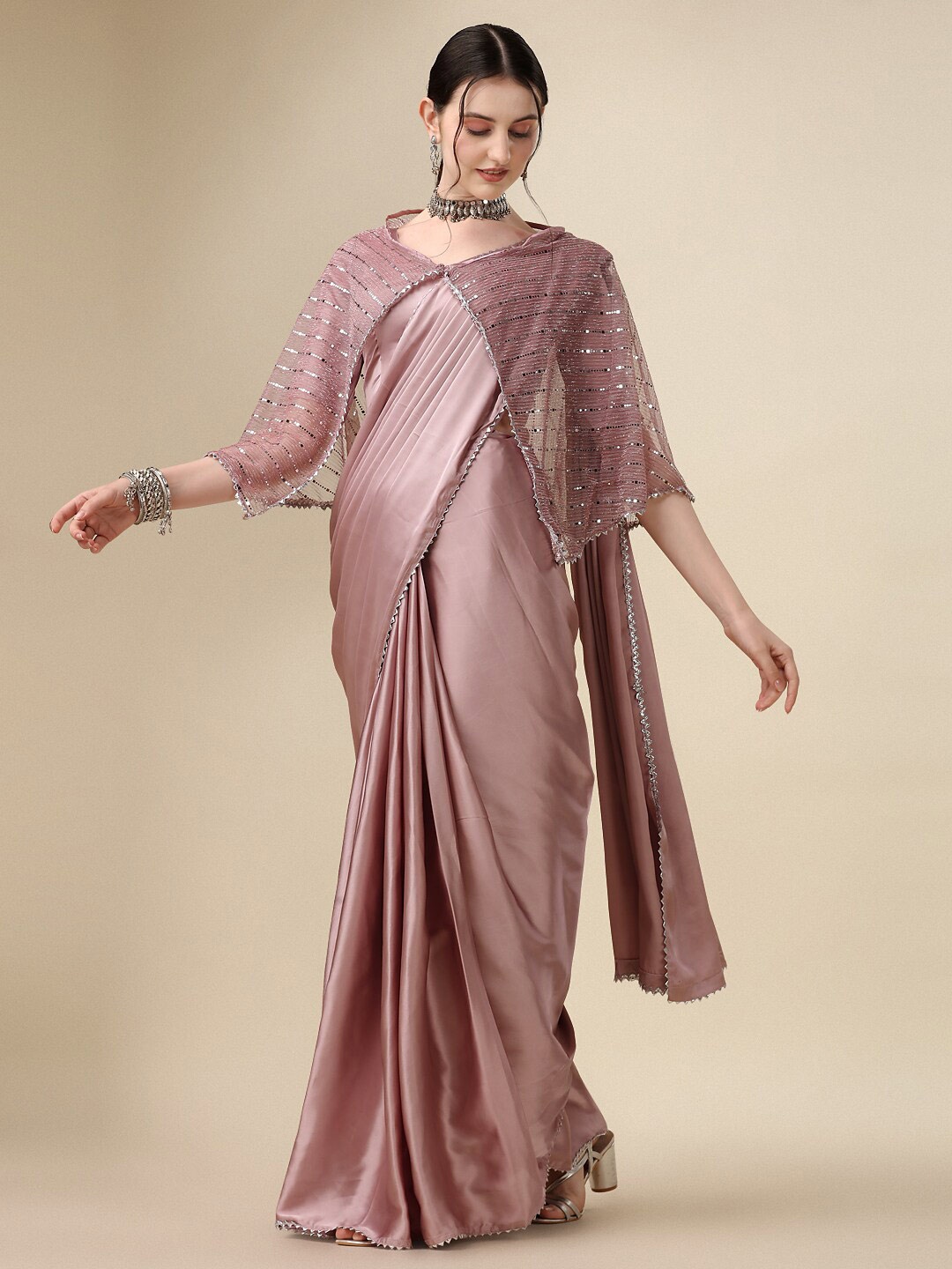 

FABMORA Gotta Patti Embellished Festive Saree, Mauve