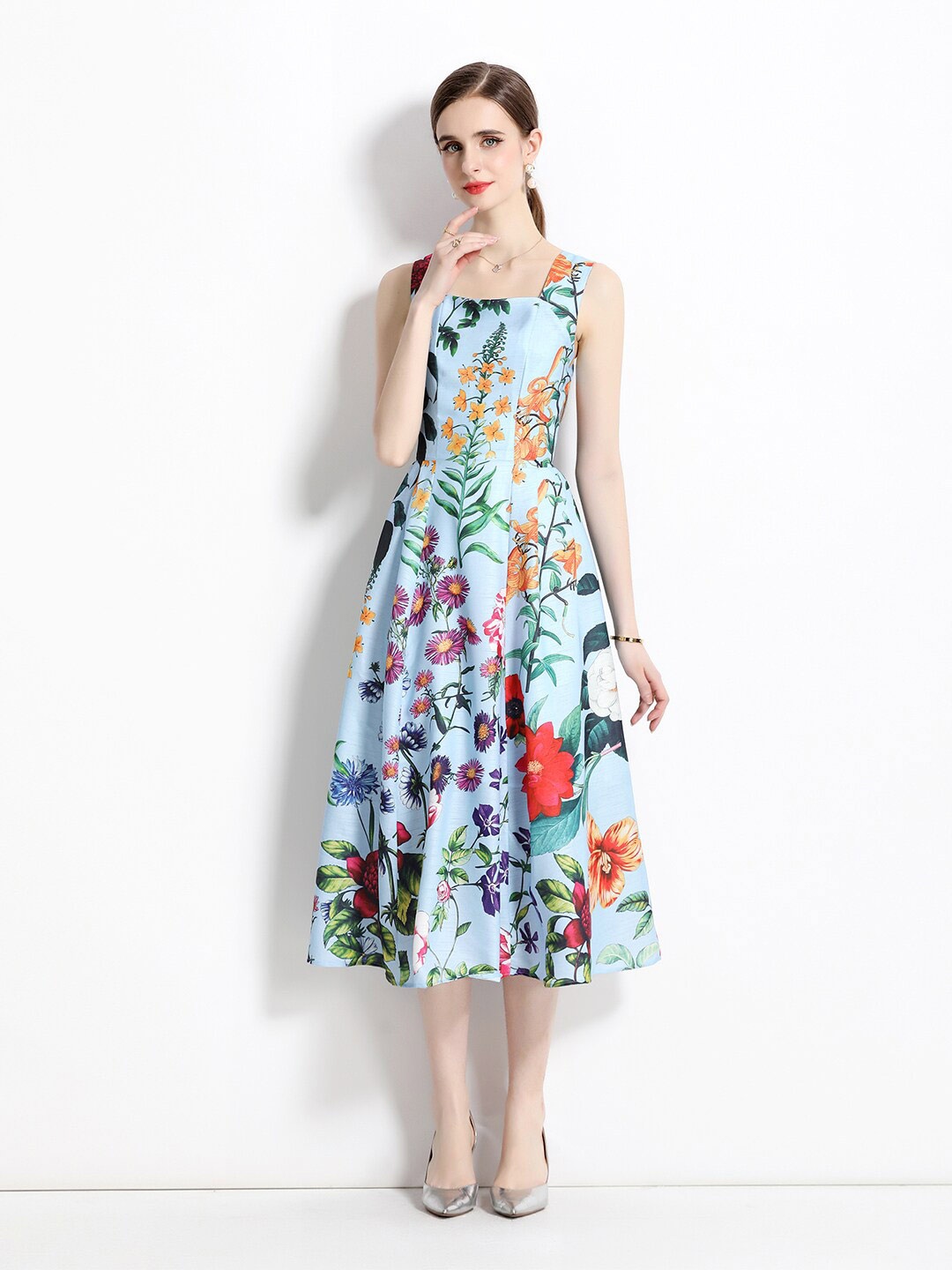 

JC Collection Floral Printed Fit & Flare Midi Dress, Blue