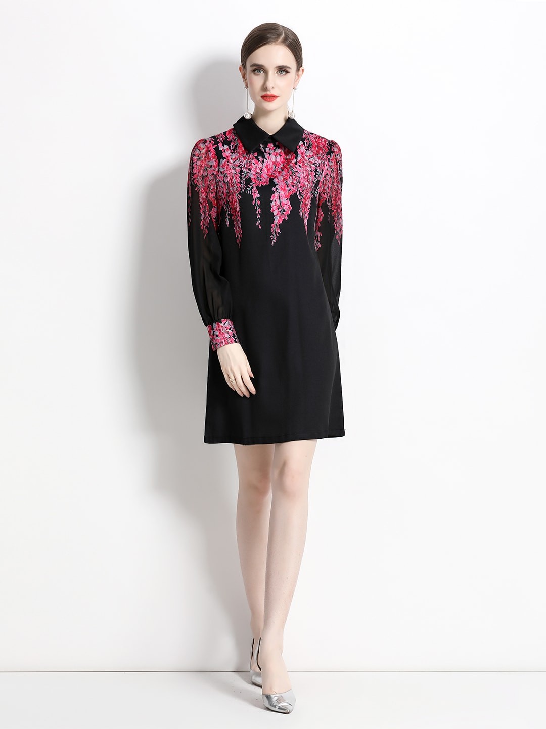 

JC Collection Floral Printed Shirt Collar A-Line Dress, Pink