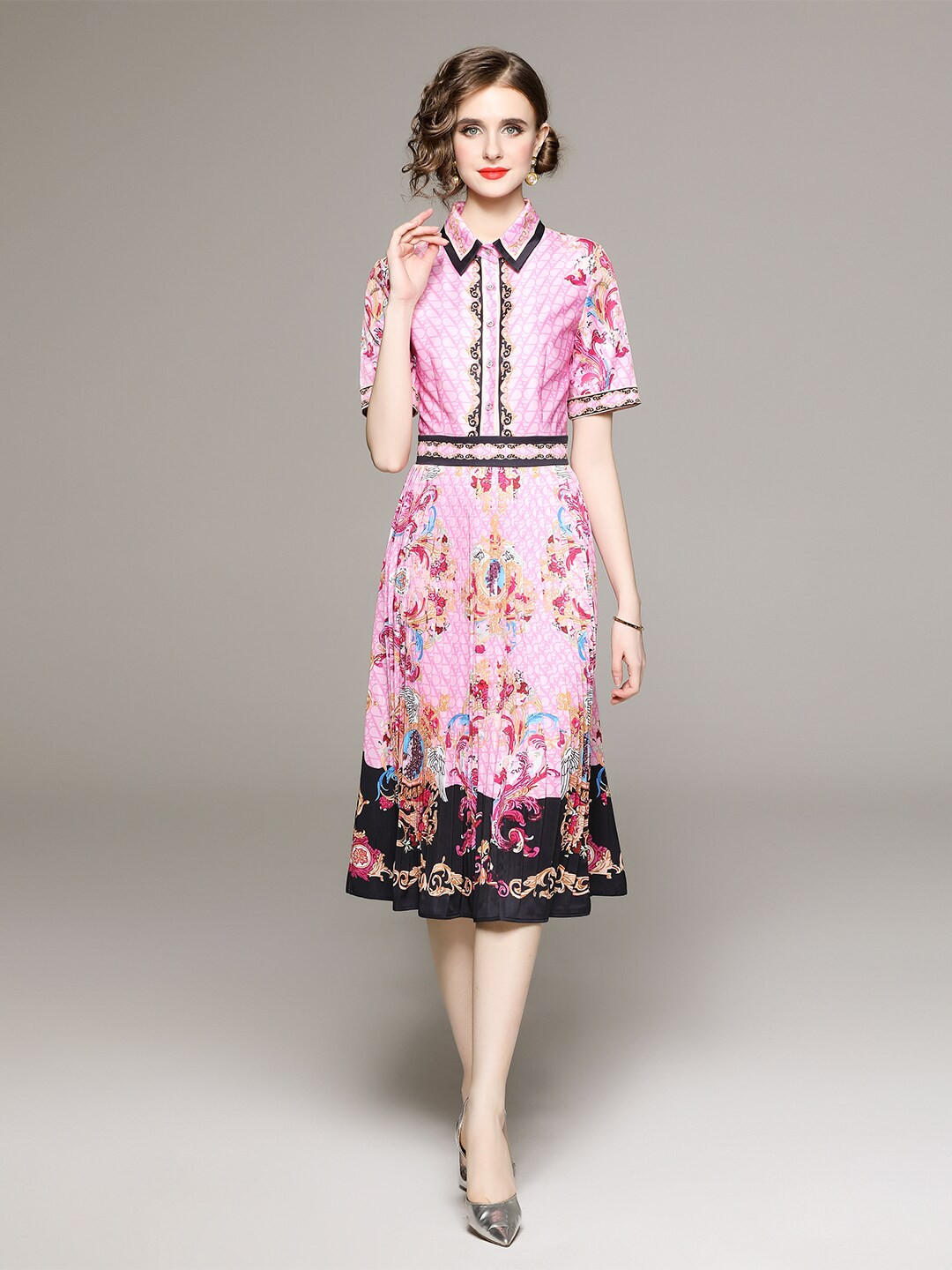

JC Collection Floral Print Shirt Style Midi Dress, Pink