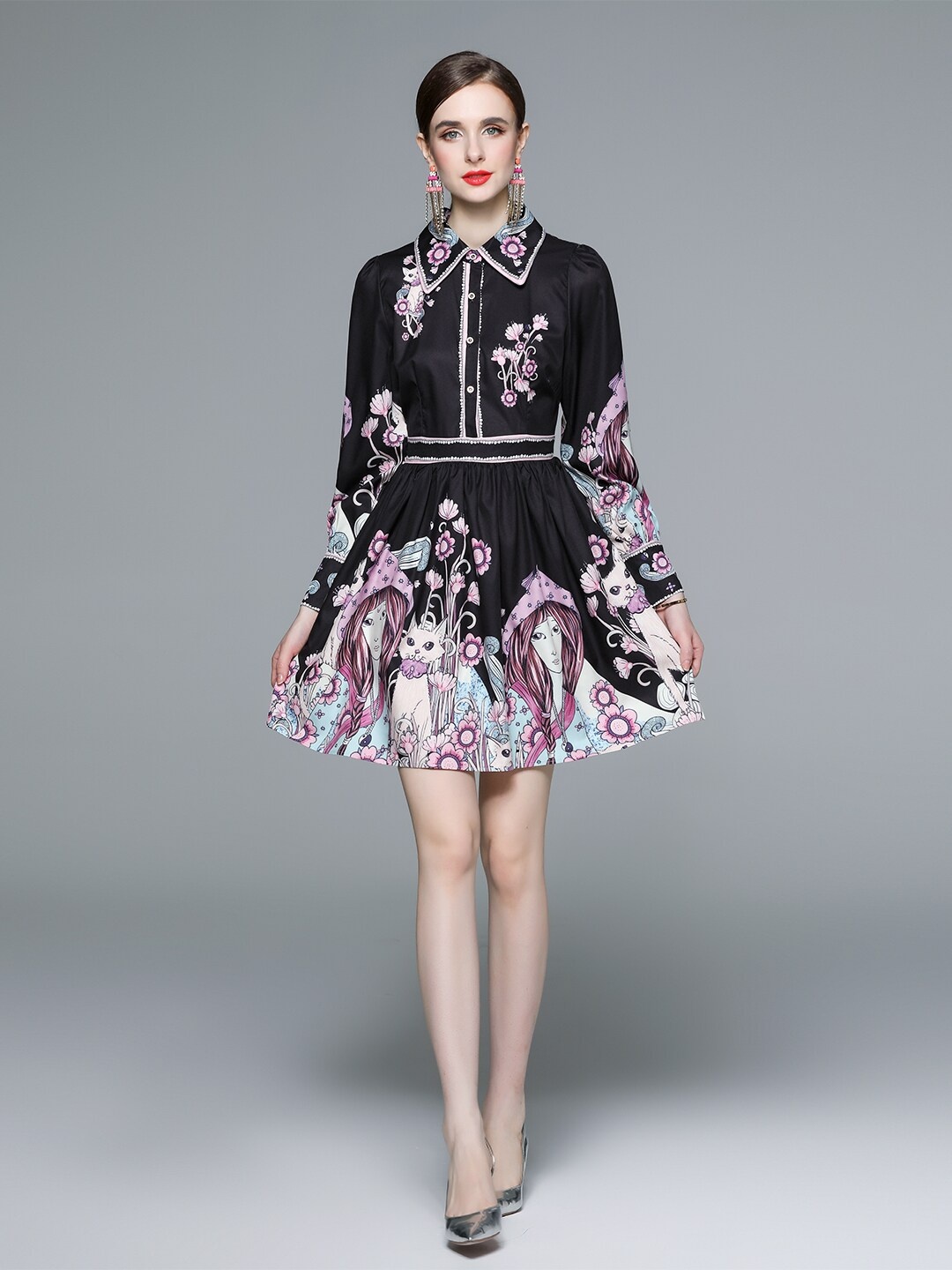 

JC Collection Floral Print Fit & Flare Mini Dress, Black