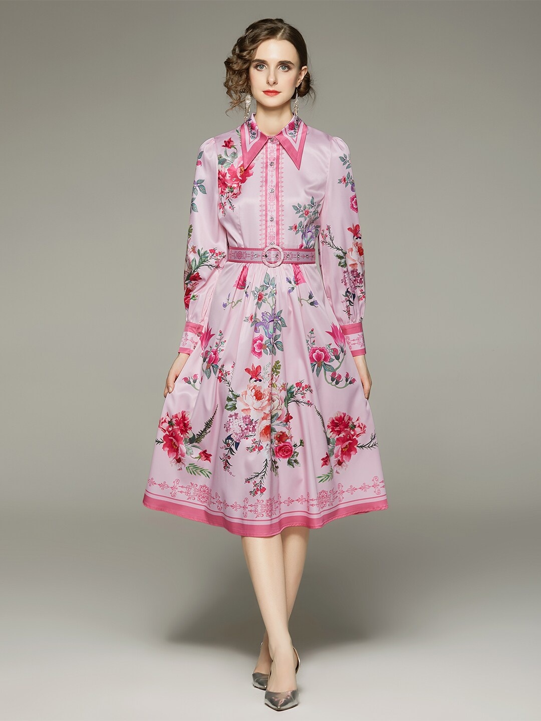 

JC Collection Floral Print Shirt Midi Dress, Pink