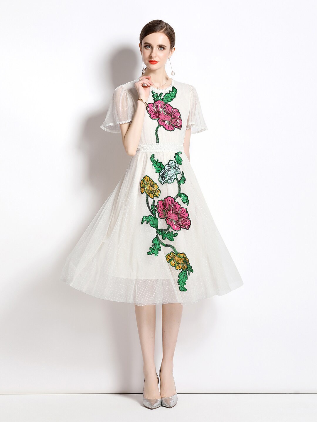 

JC Collection Floral Printed A-Line Dress, Off white