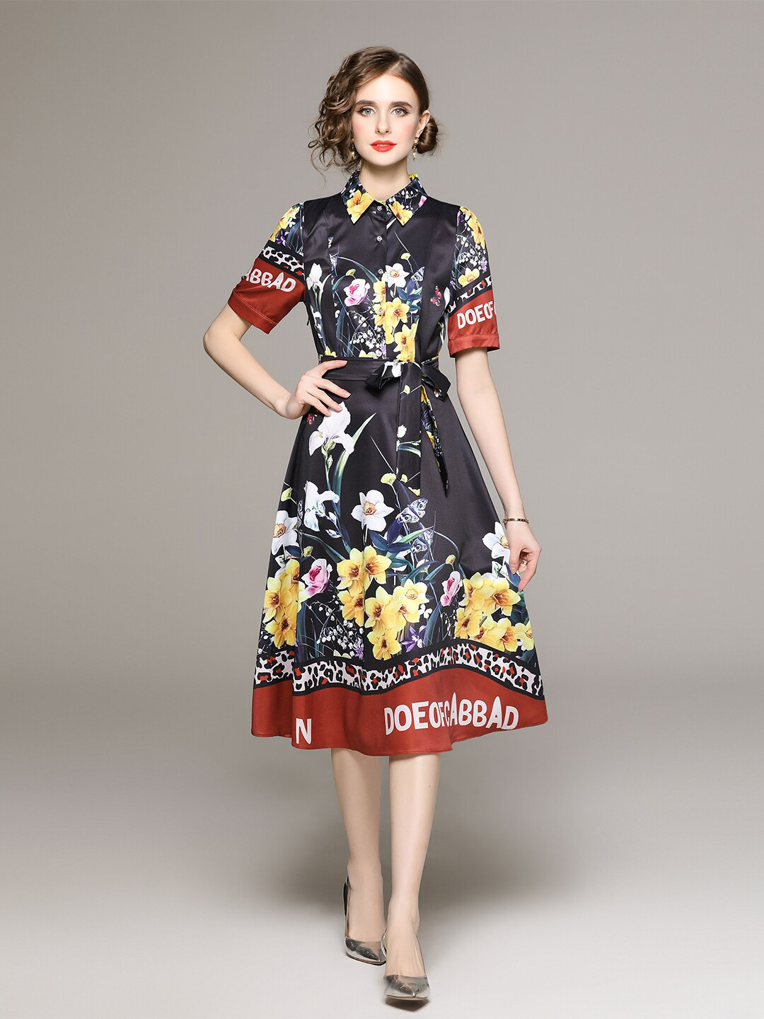

JC Collection Floral Print Fit & Flare Midi Dress, Black