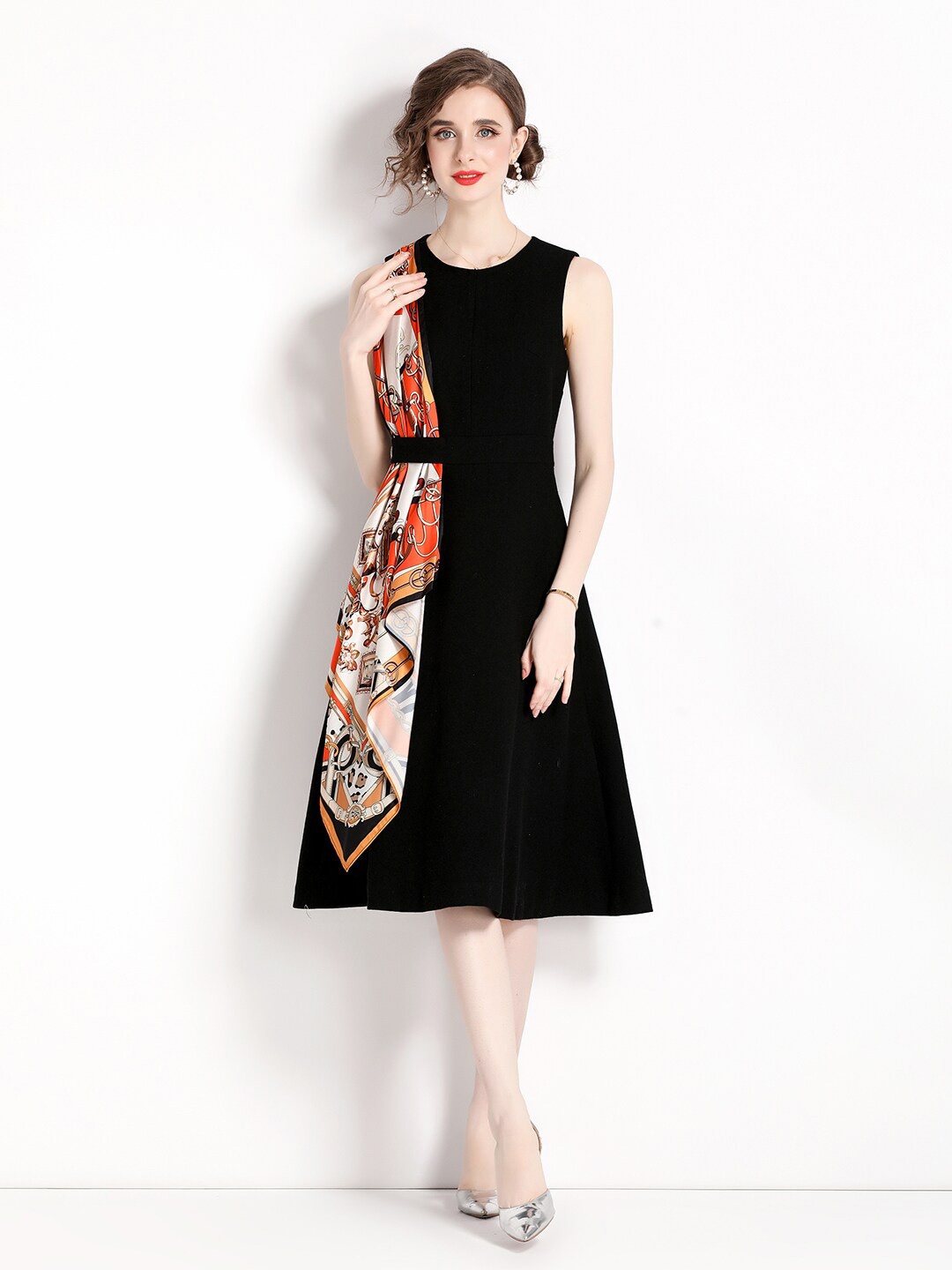 

JC Collection Floral Printed A-Line Midi Dress, Black