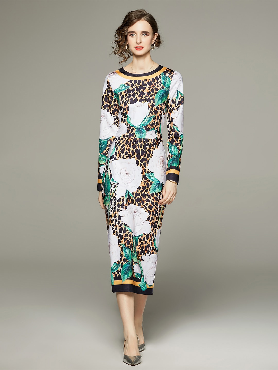 

JC Collection Animal Print Sheath Midi Dress, Black