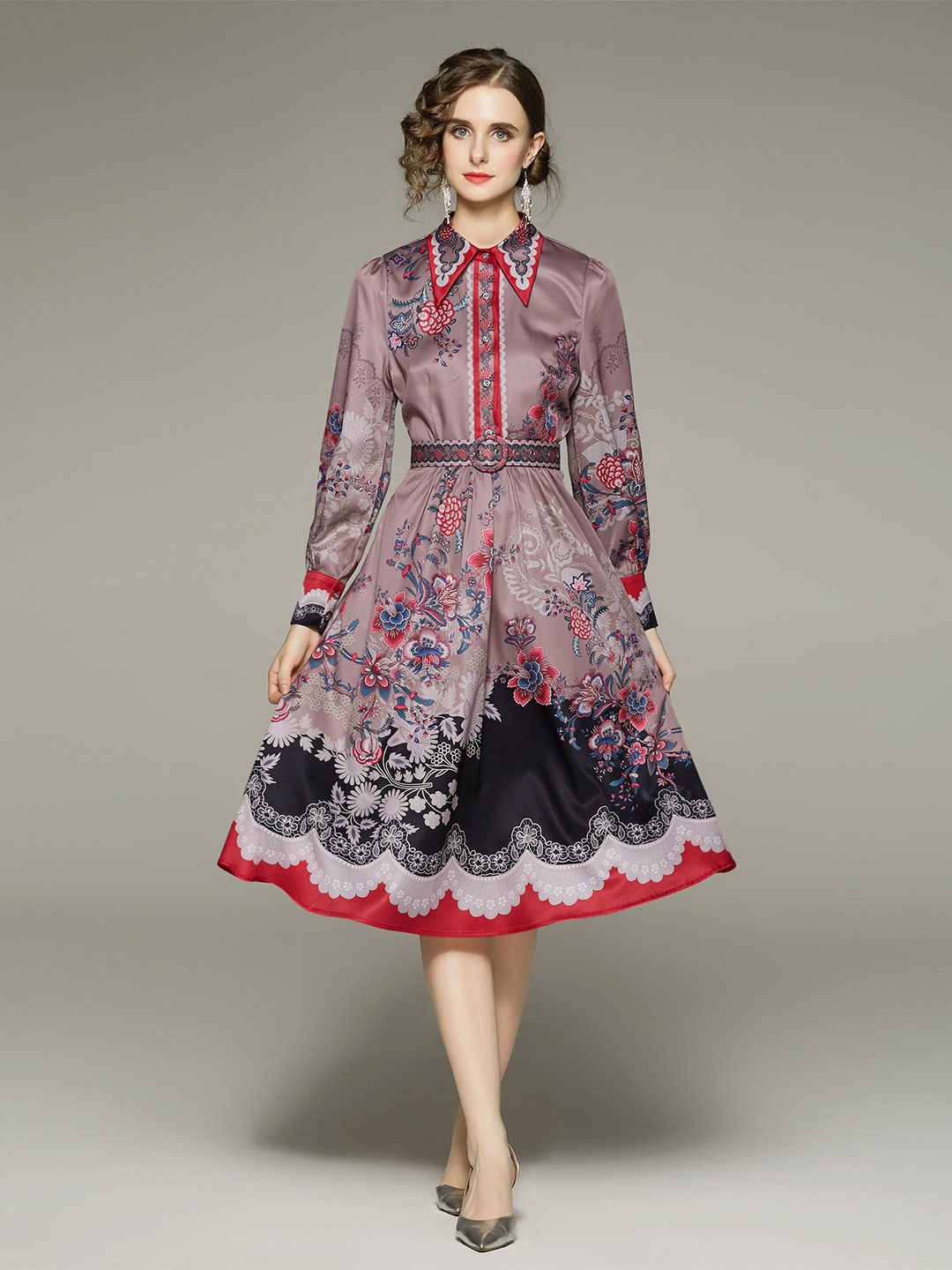 

JC Collection Floral Embroidered A-Line Midi Dress, Purple