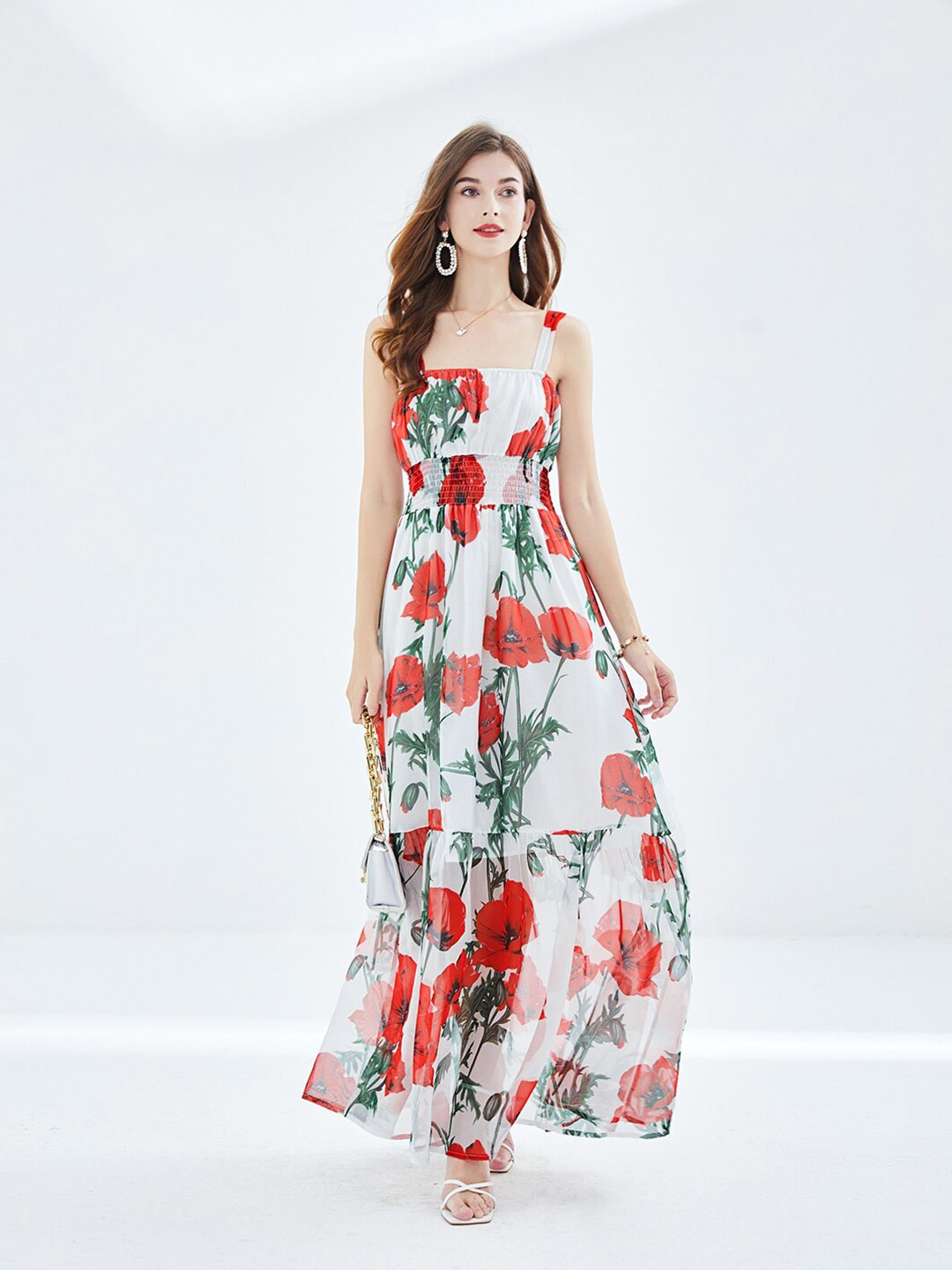 

JC Collection Floral Printed Square Neck Maxi Dress, Red