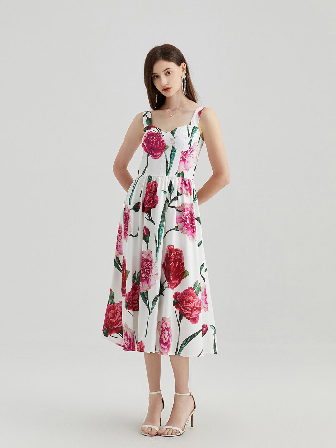

JC Collection Floral Print Fit & Flare Midi Dress, Pink