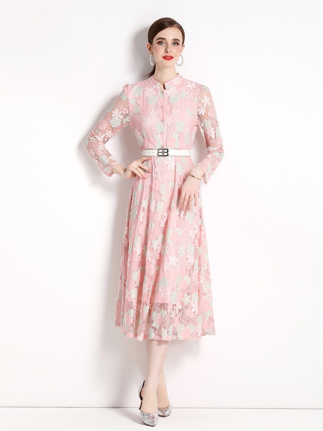 

JC Collection Pink Floral Print Shirt Midi Dress