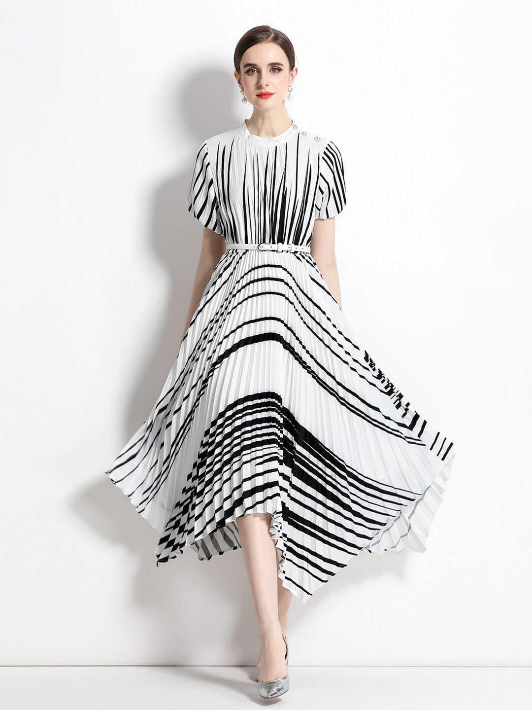 

JC Collection Monochrome Striped Fit & Flare Midi Dress, White