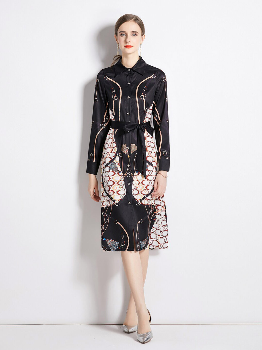 

JC Collection Ethnic Motifs Print Shirt Midi Dress, Multi