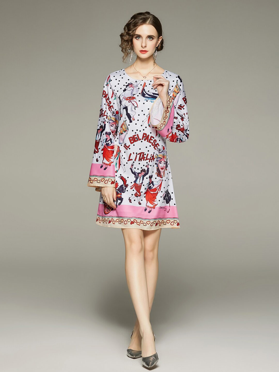 

JC Collection Floral Print Bell Sleeve A-Line Dress, White