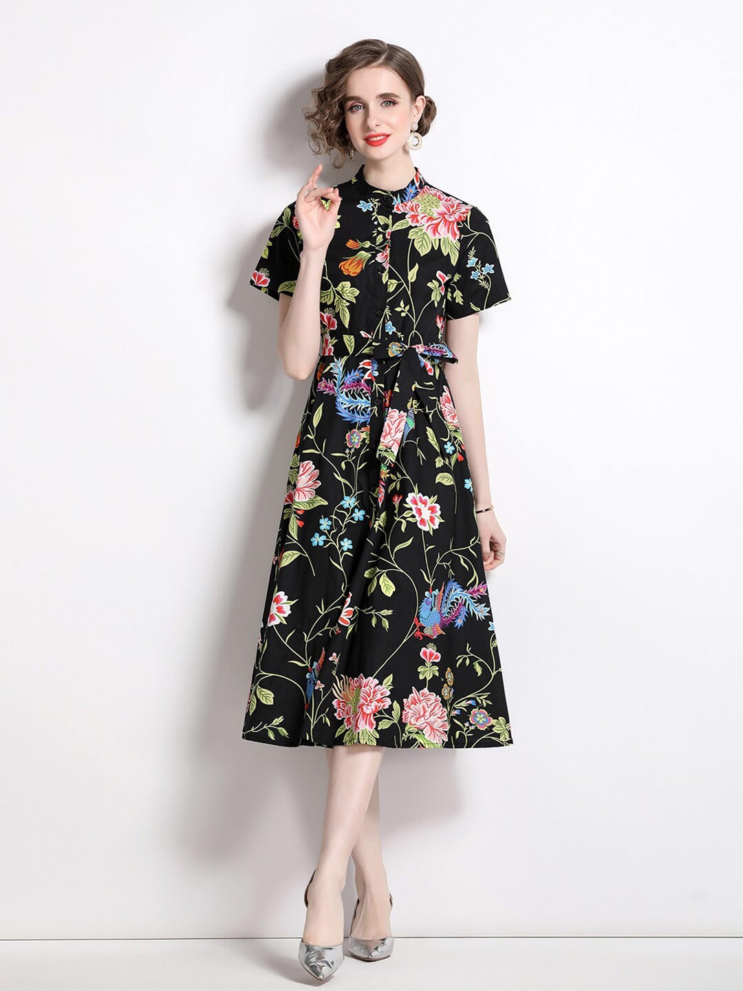 

JC Collection Floral Print Fit & Flare Midi Dress, Black