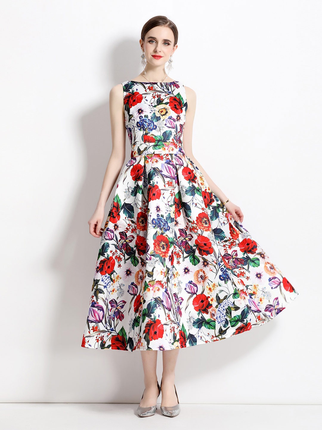 

JC Collection Floral Printed Fit & Flare Midi Dress, White