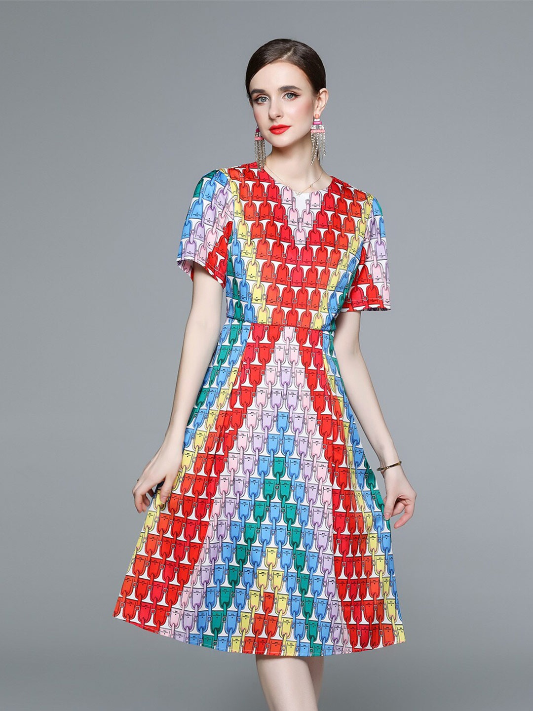 

JC Collection Conversational Printed Fit & Flare Dress, Off white