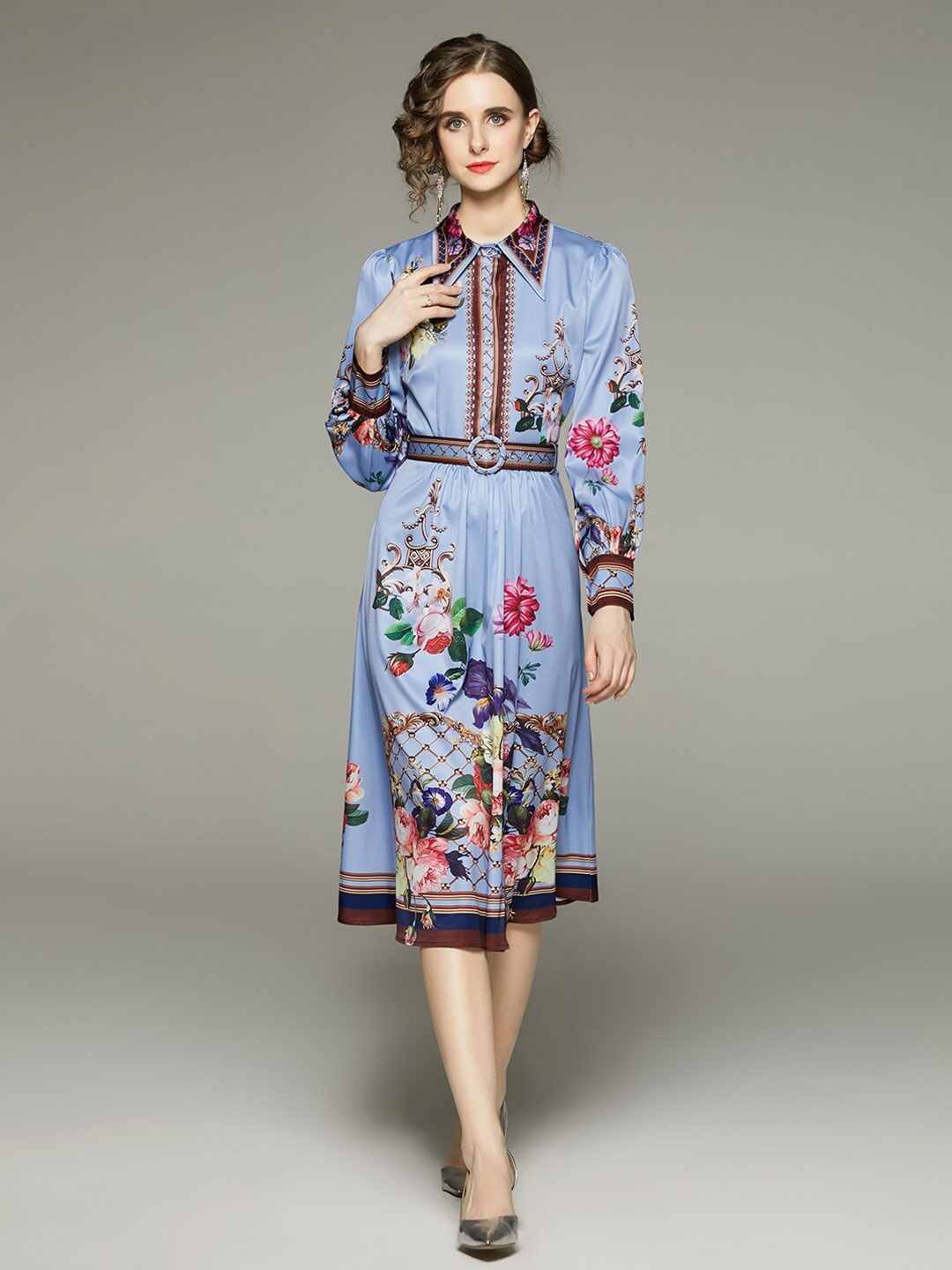 

JC Collection Floral Print Shirt Dress, Blue