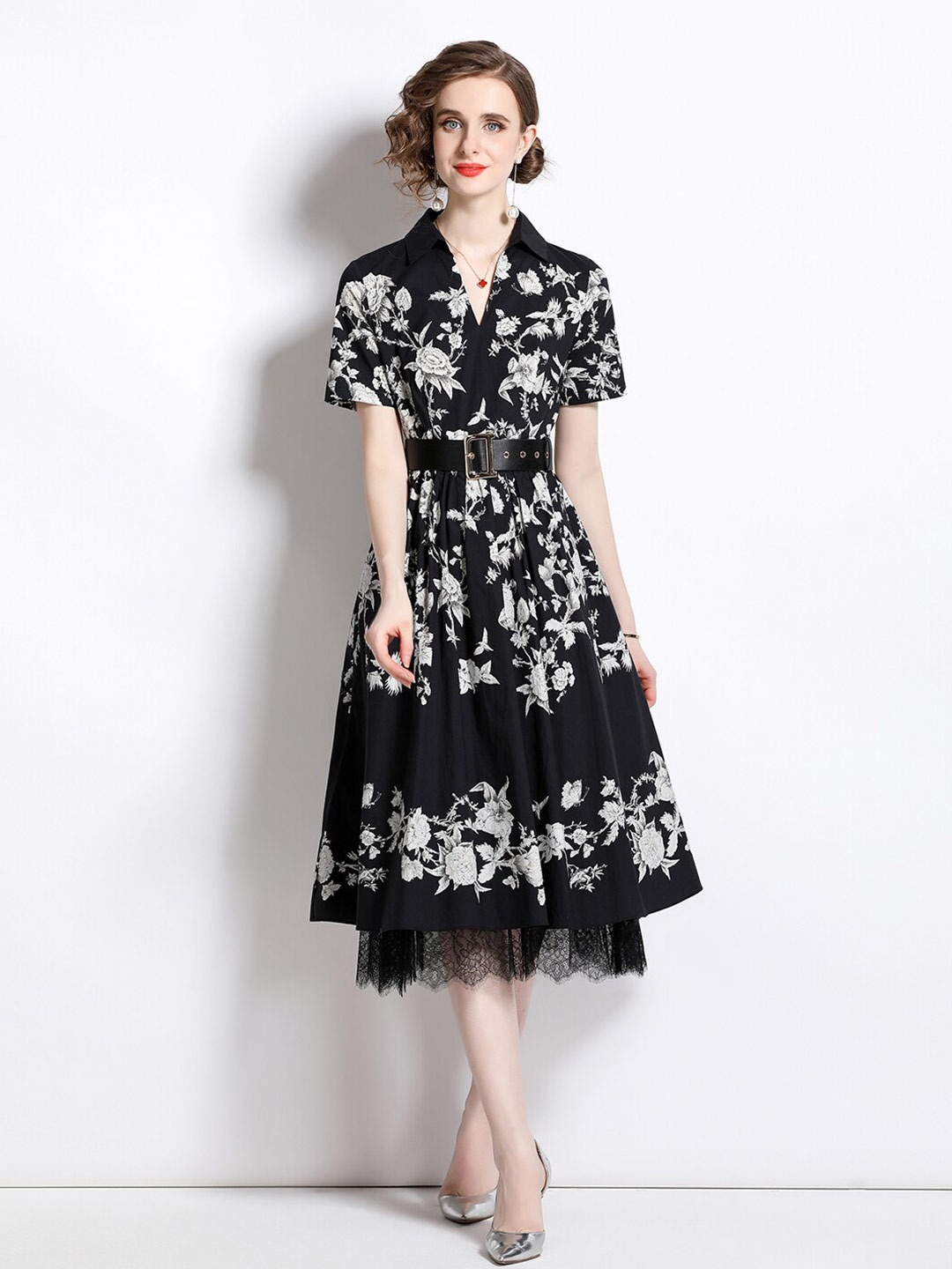 

JC Collection Floral Print Fit & Flare Midi Dress, Black