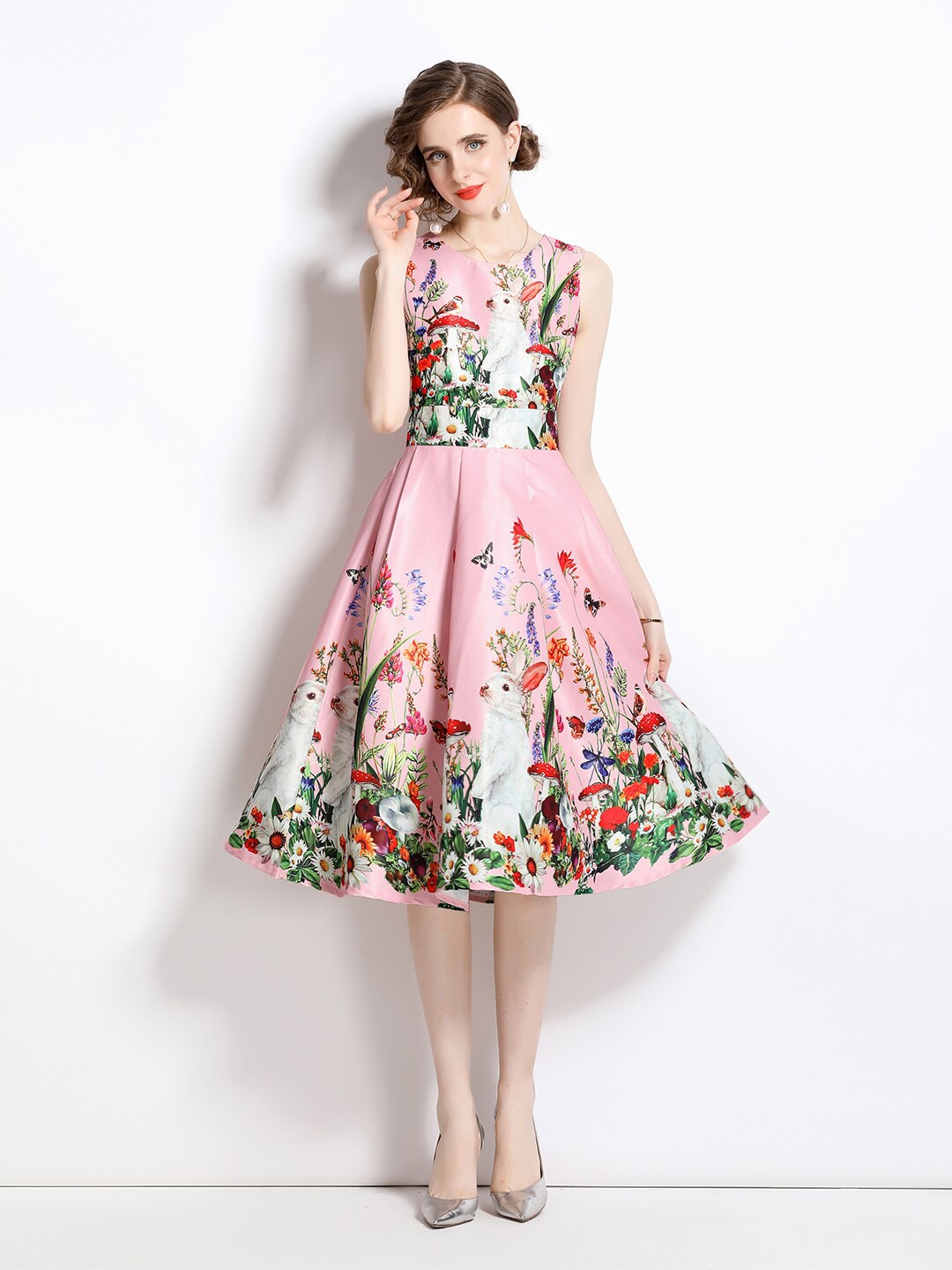 

JC Collection Floral Printed Fit & Flare Dress, Pink