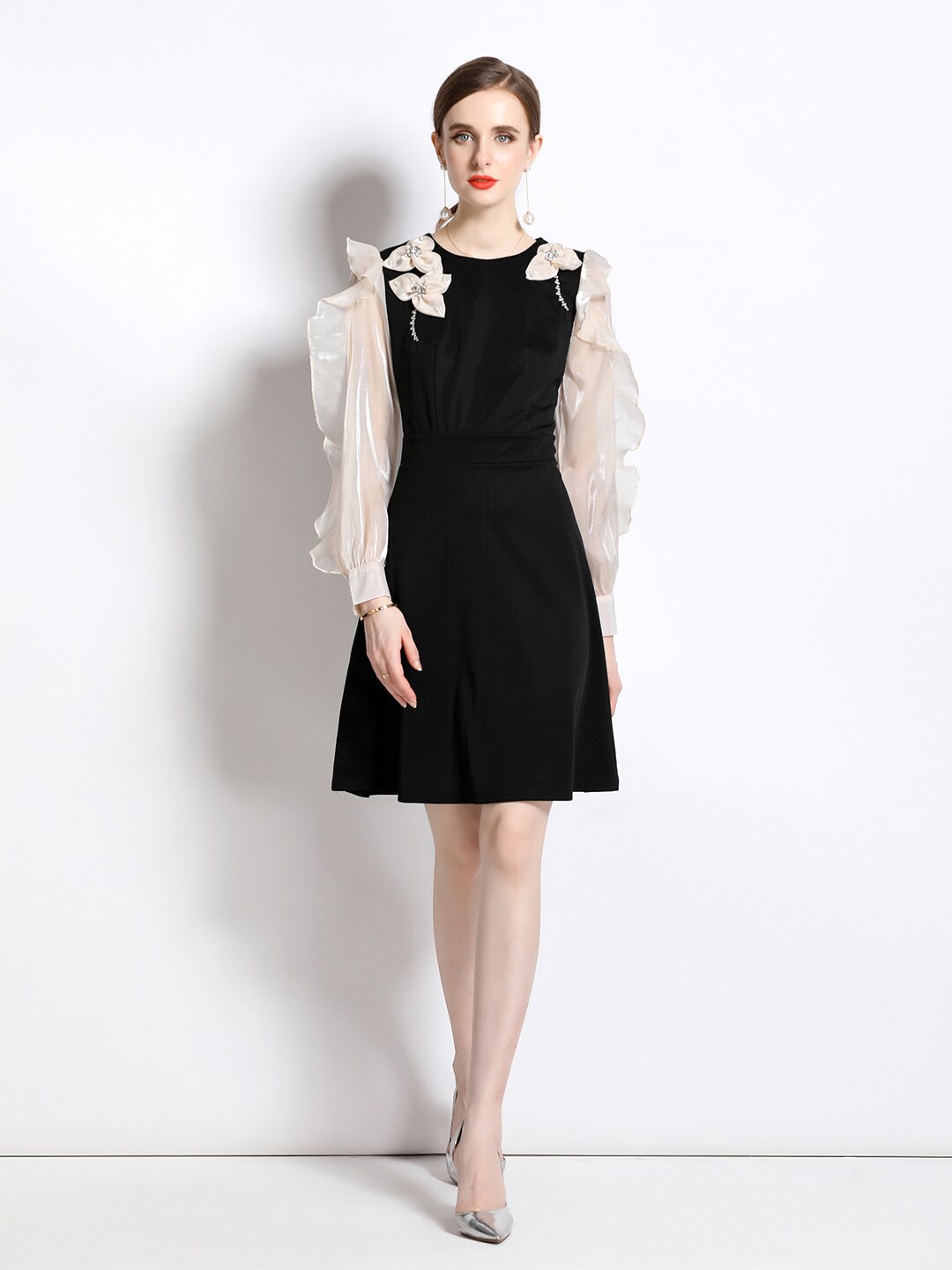 

JC Collection Puff Sleeve A-Line Dress, Off white