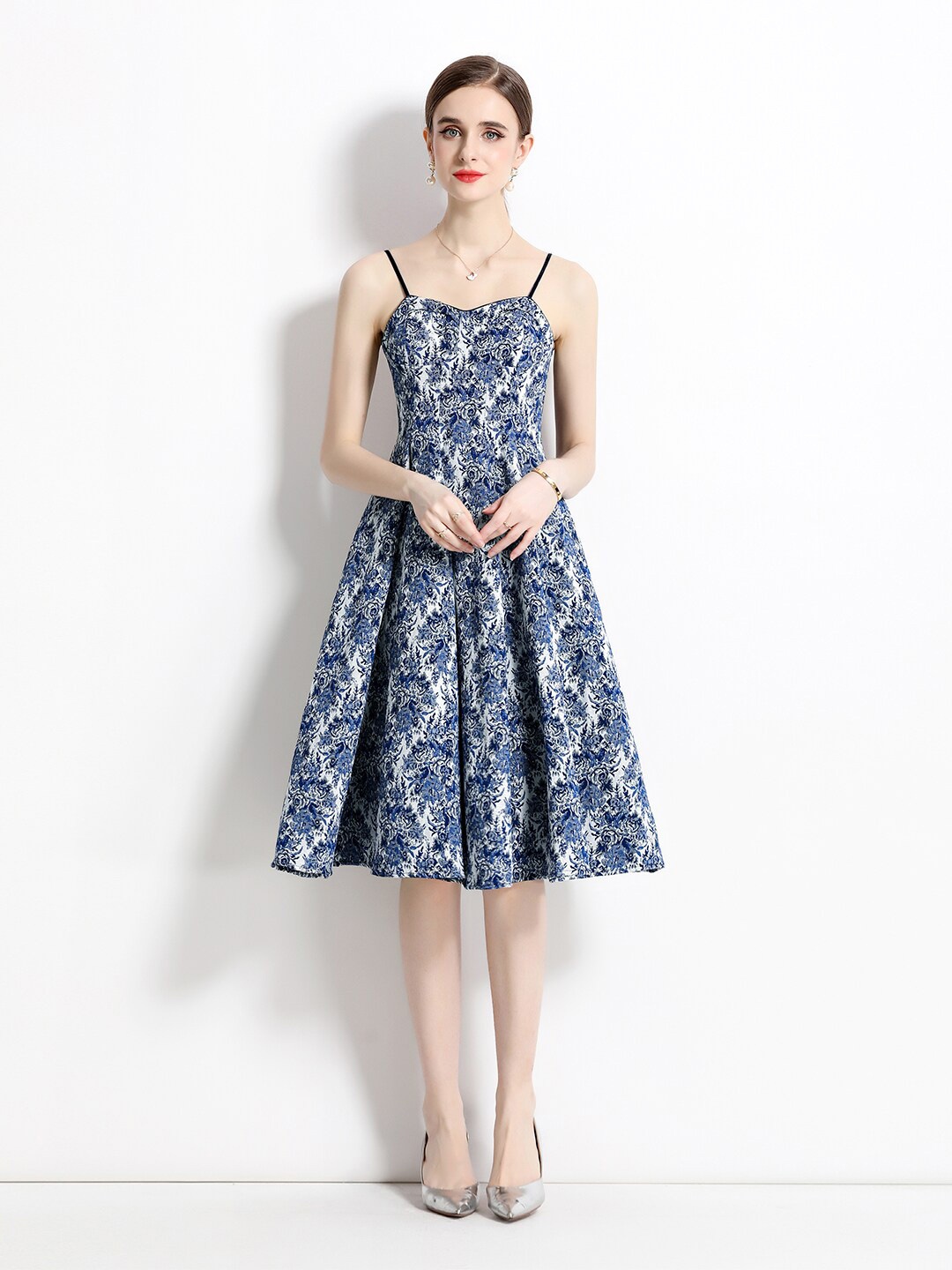 

JC Collection Floral Print Fit &Flare Dress, Blue