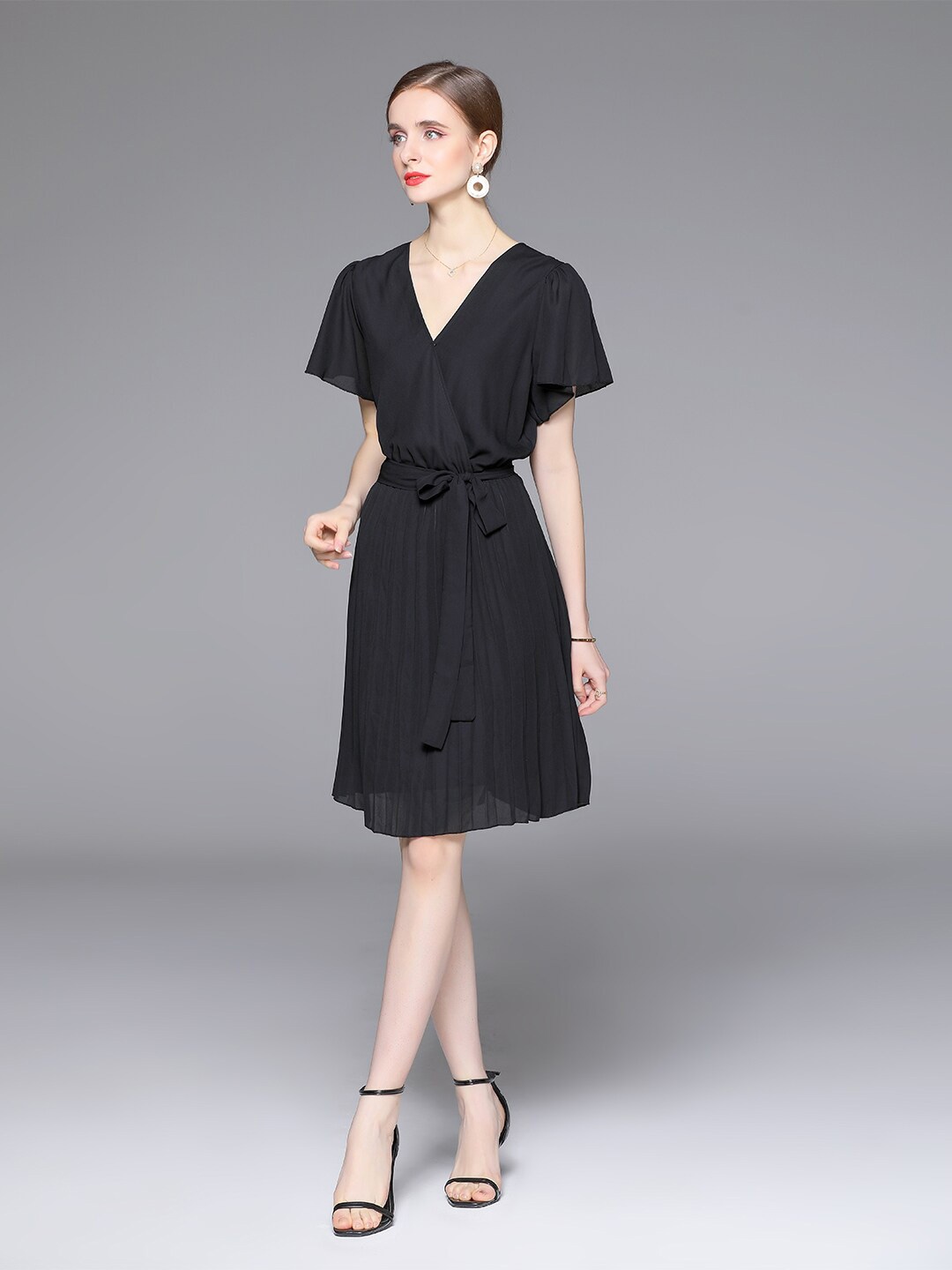 

JC Collection V-Neck Flared Sleeve Dress, Black
