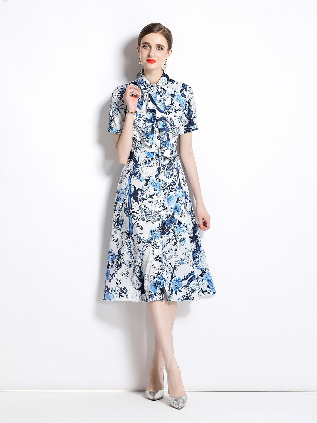 

JC Collection Floral Printed Shirt Midi Dress, White