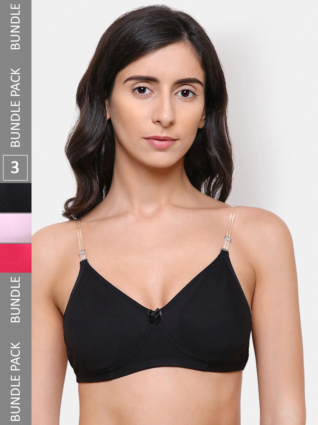 

College Girl Pack Of 3 Full Coverage Lightly Padded Cotton T-shirt Bra, Black