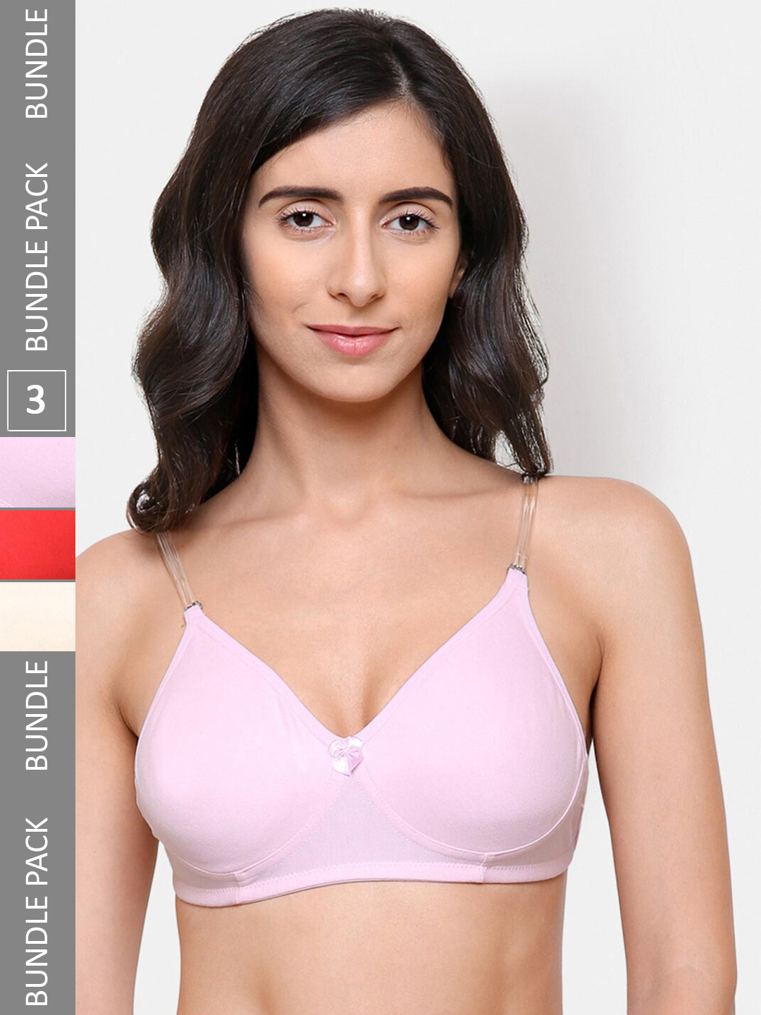 

College Girl Pack Of 3 Full Coverage Lightly Padded Transparent Back Cotton T-shirt Bra, Red