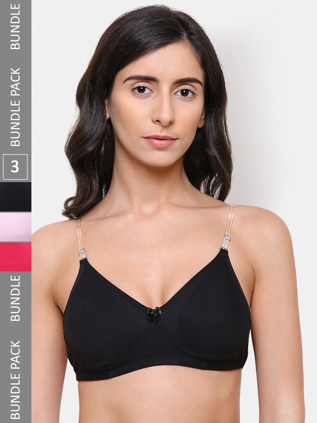 

College Girl Pack Of 3 Full Coverage Lightly Padded Bra, Black