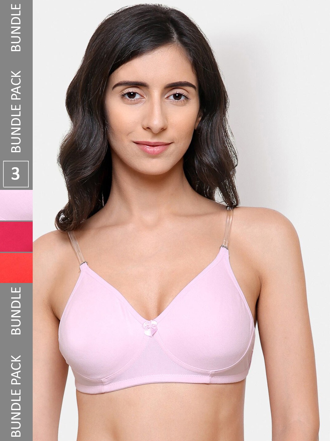 

College Girl Pack Of 3 Full Coverage Lightly Padded Backless Cotton Bra, Pink