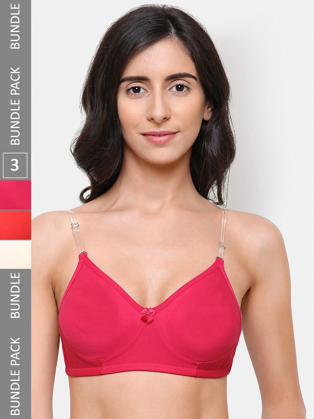 

College Girl Pack of 3 Non Wired Lightly Padded Transparent Back T-shirt Bras, Red