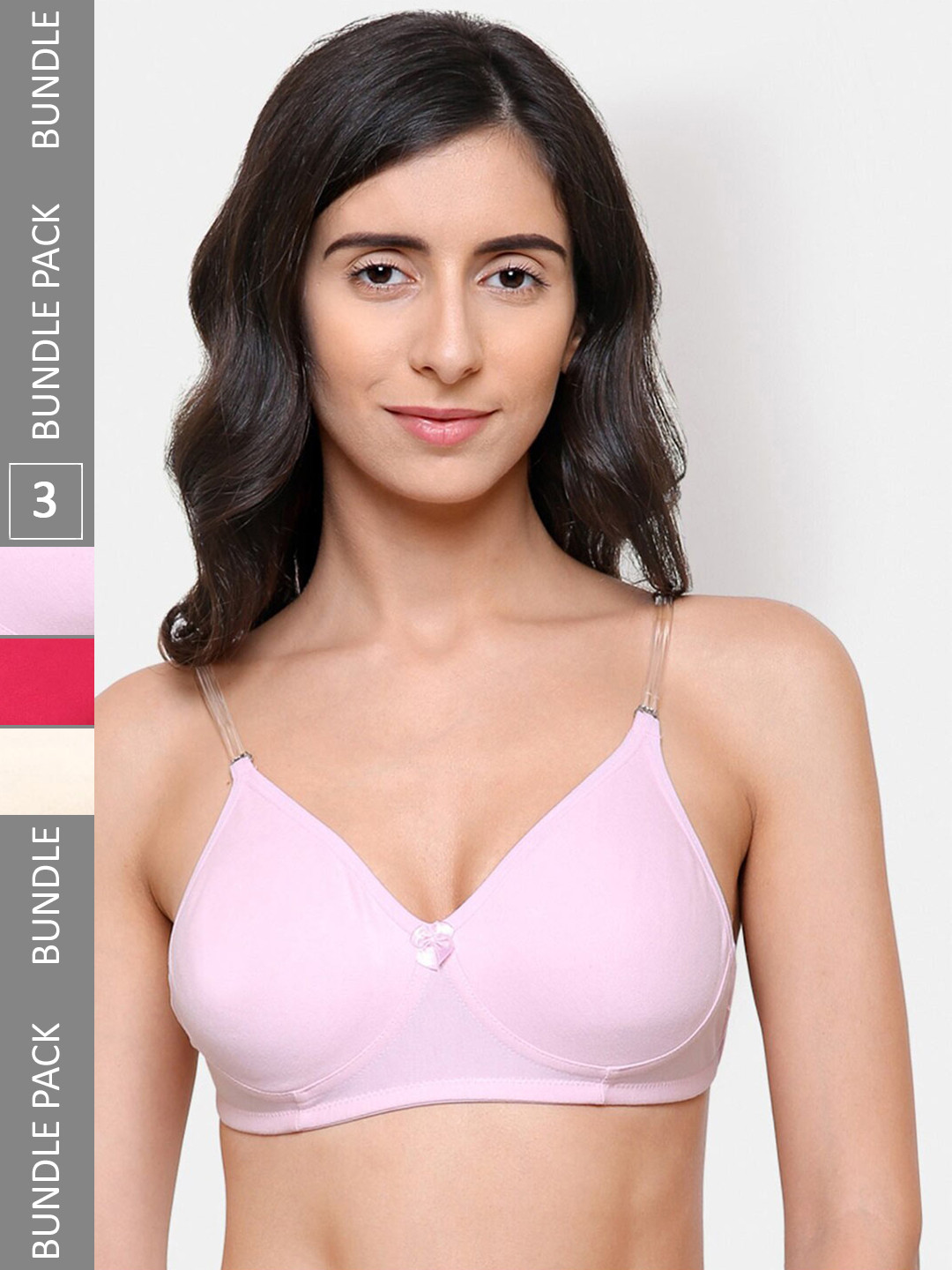

College Girl Pack Of 3 Full Coverage Lightly Padded All Day Comfort Cotton T-Shirt Bra, Pink