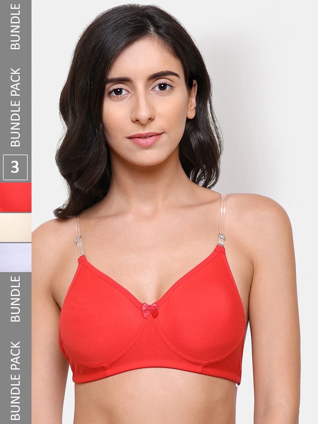 

College Girl Pack Of 3 Full Coverage Lightly Padded Backless Cotton Bra, Red