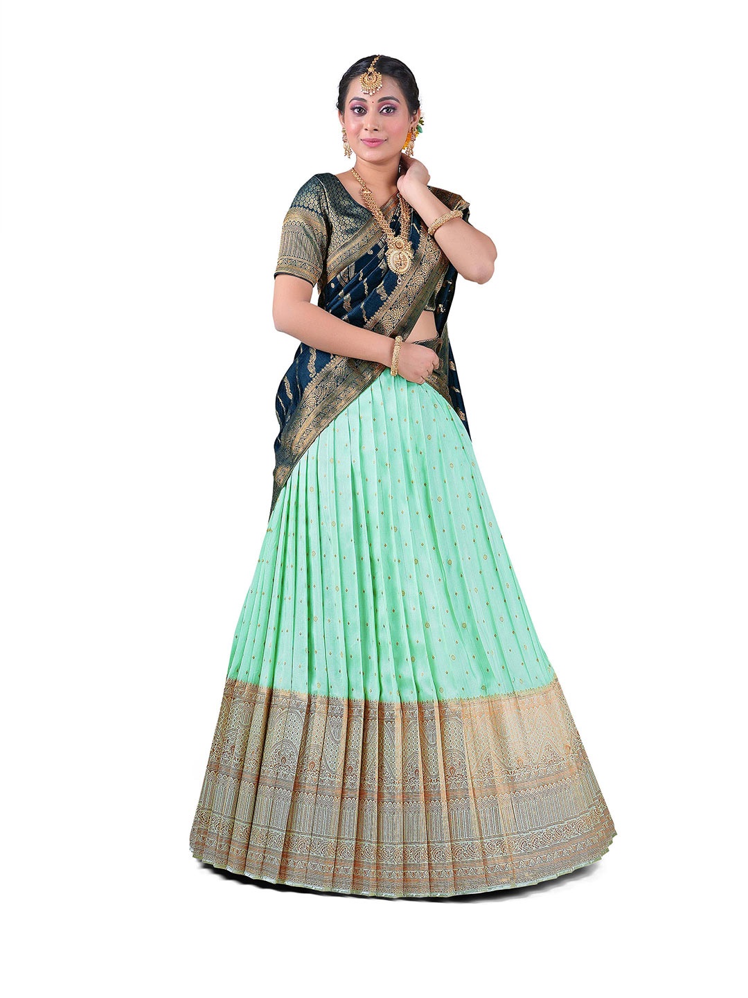 

HALFSAREE STUDIO Semi-Stitched Lehenga & Blouse With Dupatta, Green