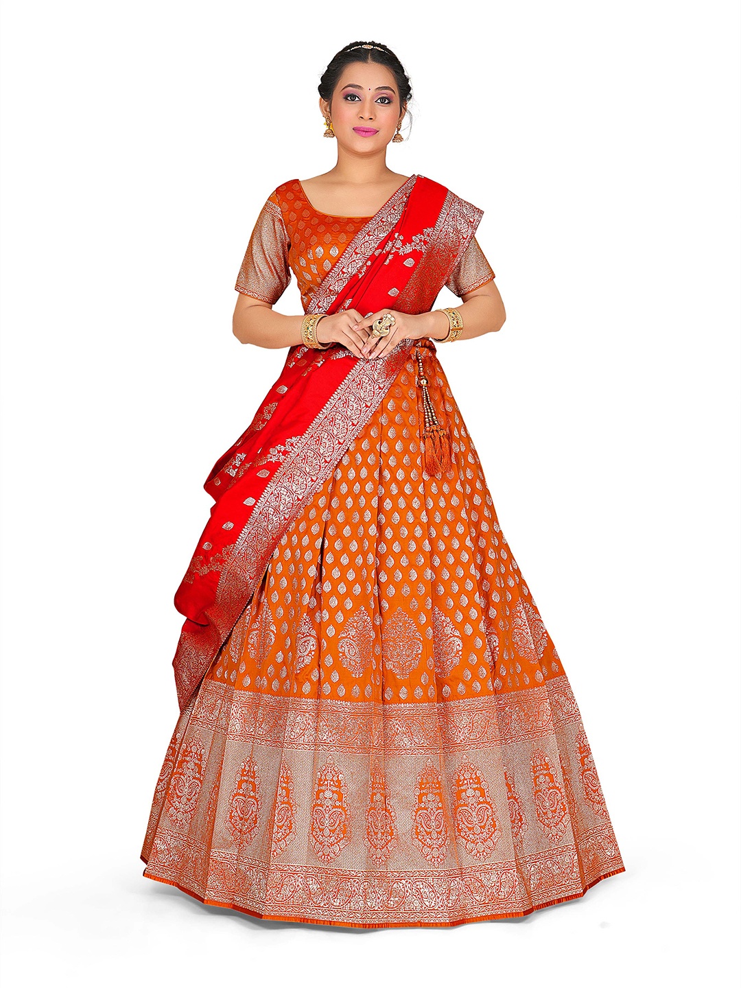 

HALFSAREE STUDIO Woven Design Semi-Stitched Lehenga Choli, Gold