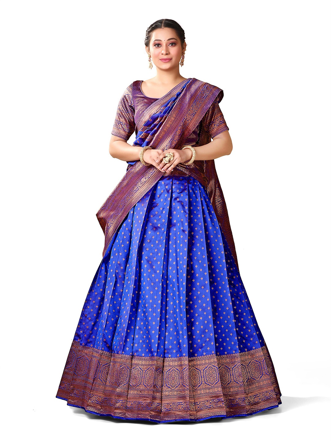 

HALFSAREE STUDIO Sem Stitched Lehenga & Blouse With Dupatta, Blue