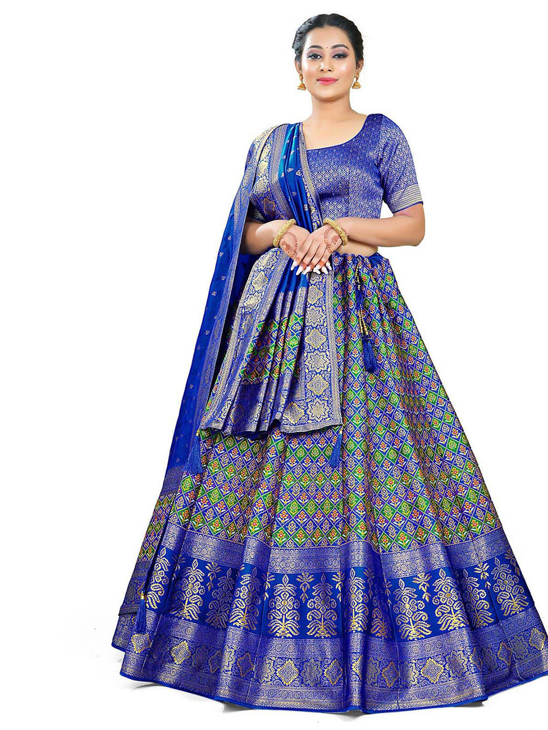 

HALFSAREE STUDIO Woven Design Semi-Stitched Lehenga & Blouse With Dupatta, Navy blue