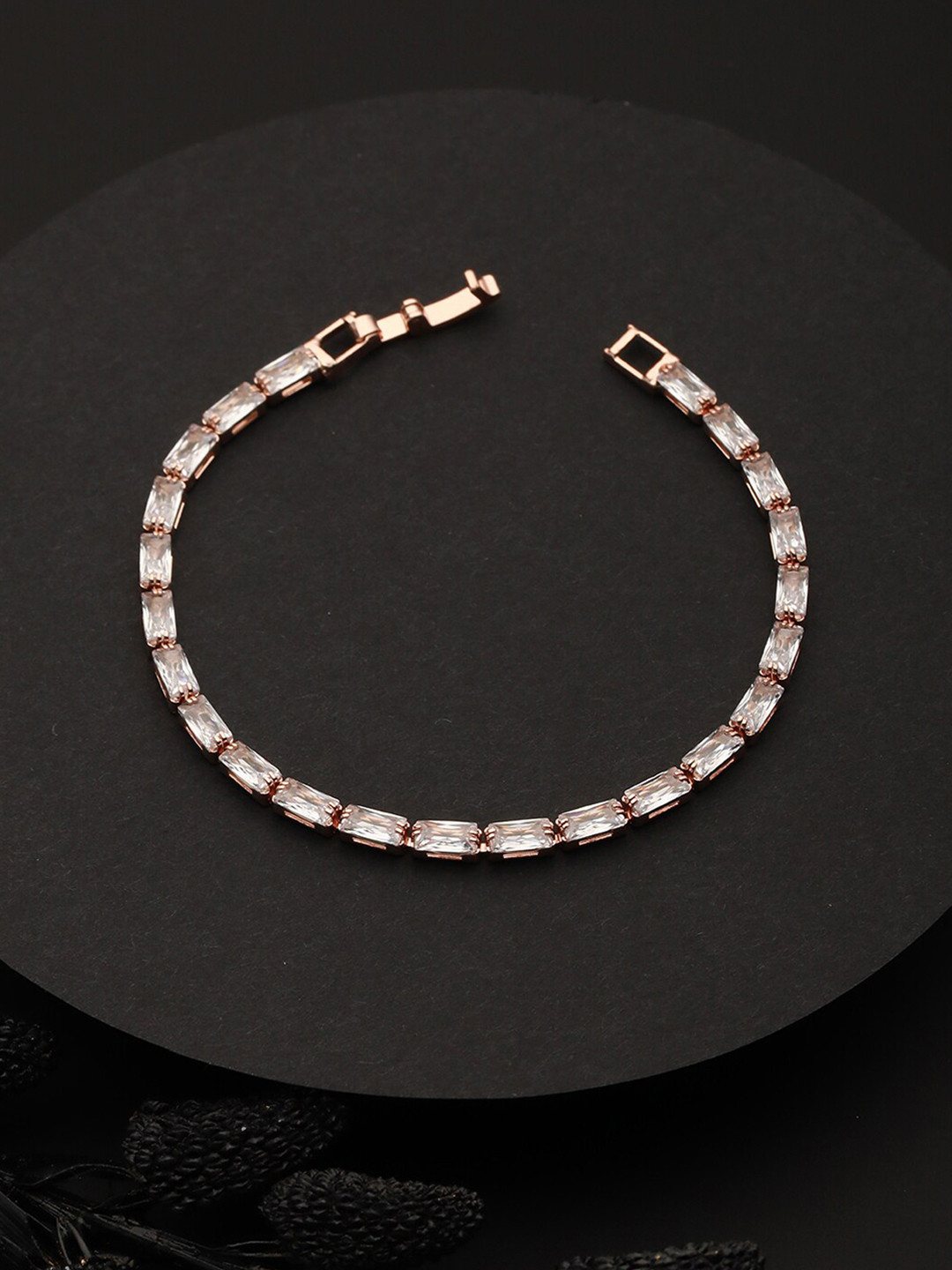 

PRITA BY PRIYAASI Women American Diamond Rose Gold-Plated Link Bracelet