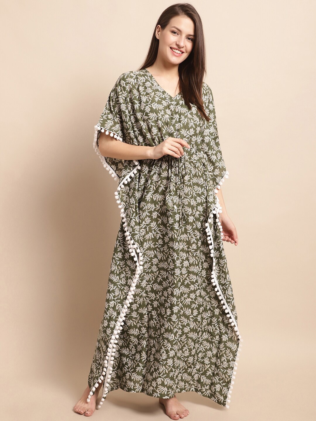 

Claura Tropical Printed Maxi Kaftan Nightdress, Green