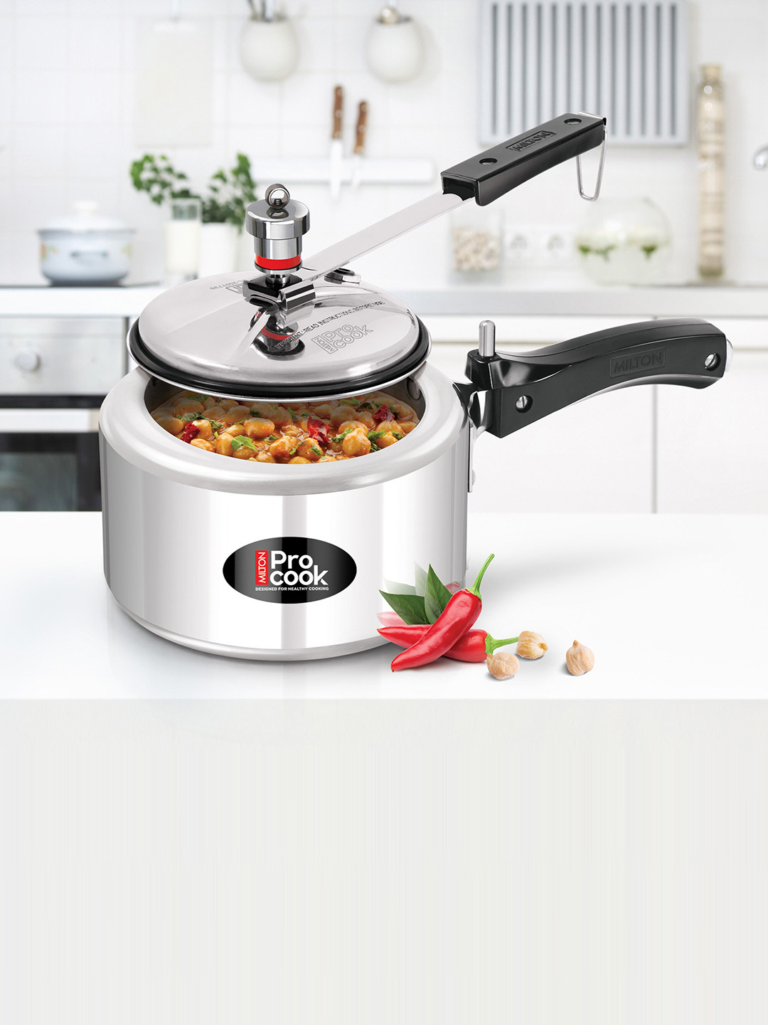 

Milton Pro Cook Aluminium Induction Pressure Cooker with Inner Lid 2 L, Silver