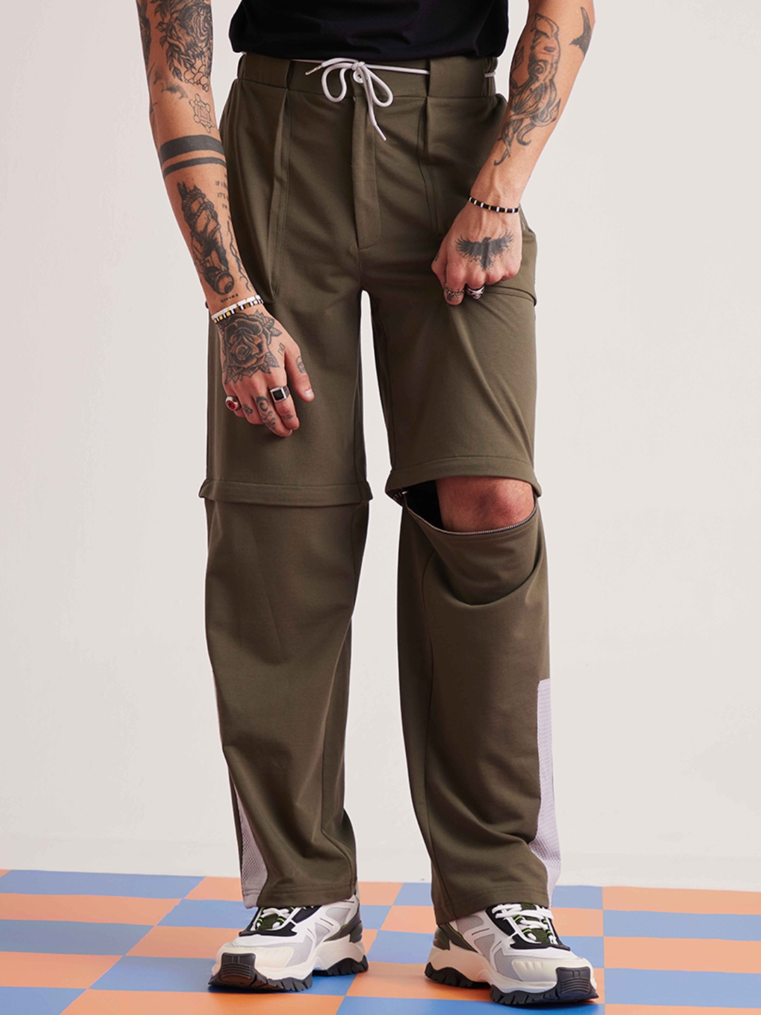 

Muvazo Men Straight Fit Convertible Track Pants, Olive