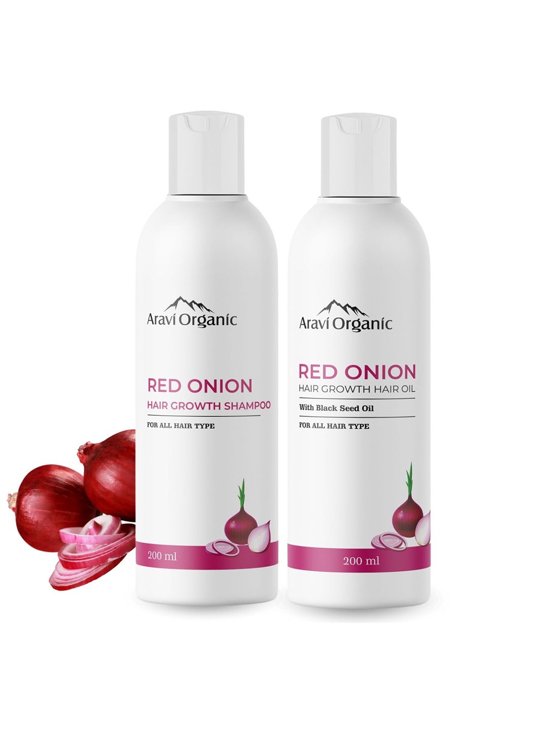 

Aravi Organic Set of 100% Pure Red Onion Hair Oil & Shampoo for Hair Growth, Transparent