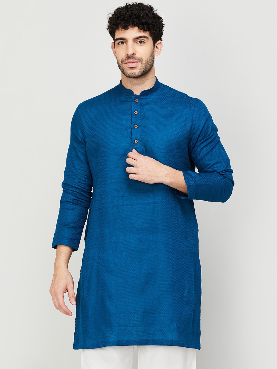 

Melange by Lifestyle Mandarin Collar Woven Design Kurta, Teal