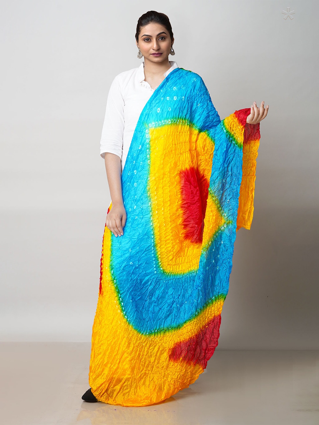 

Unnati Silks Bandhani Dyed Silk Dupatta, Yellow