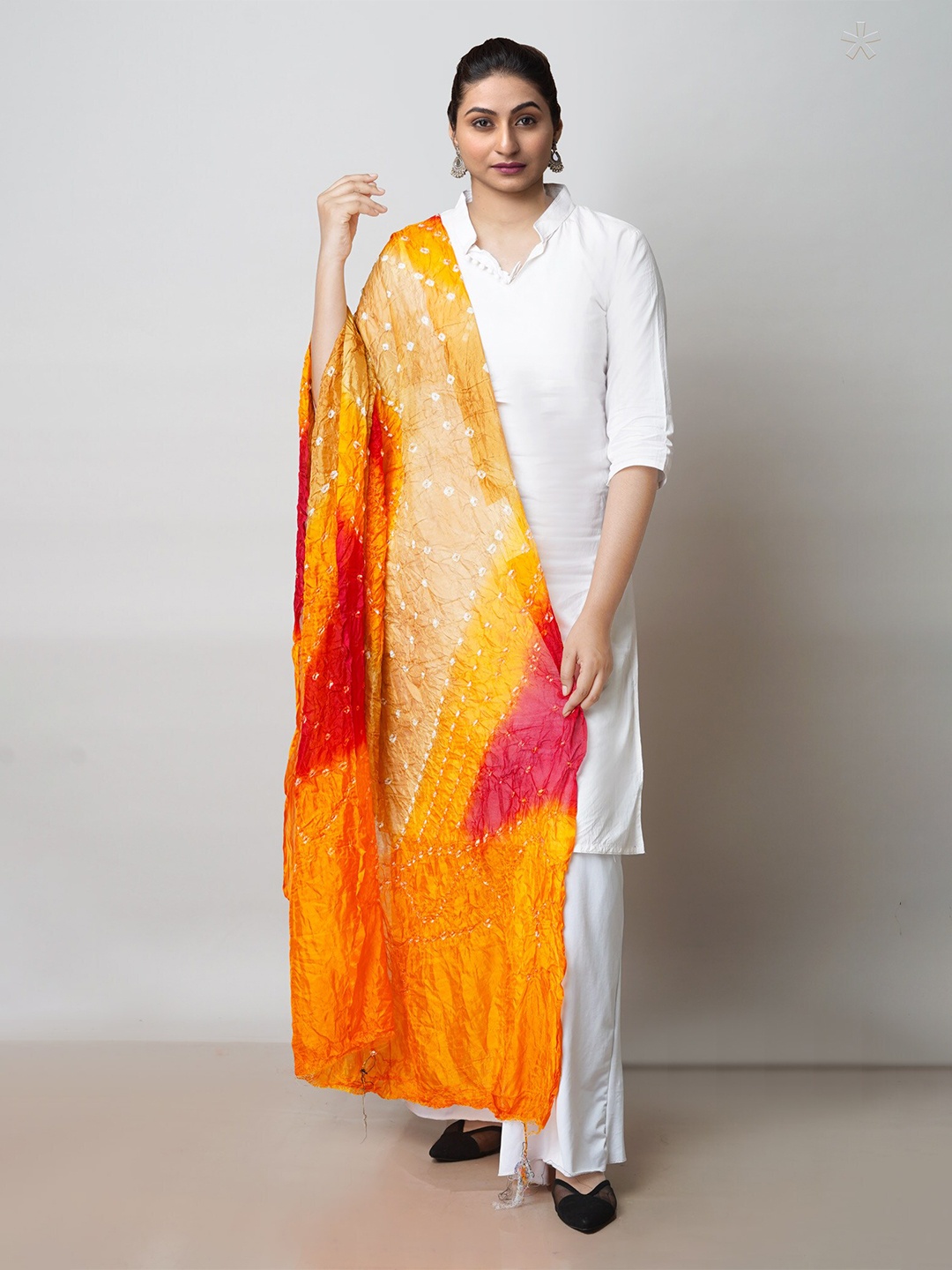 

Unnati Silks Bandhani Dyed Silk Dupatta, Yellow